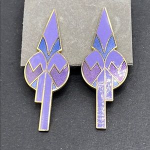 Purple enamel earrings signed MEOW